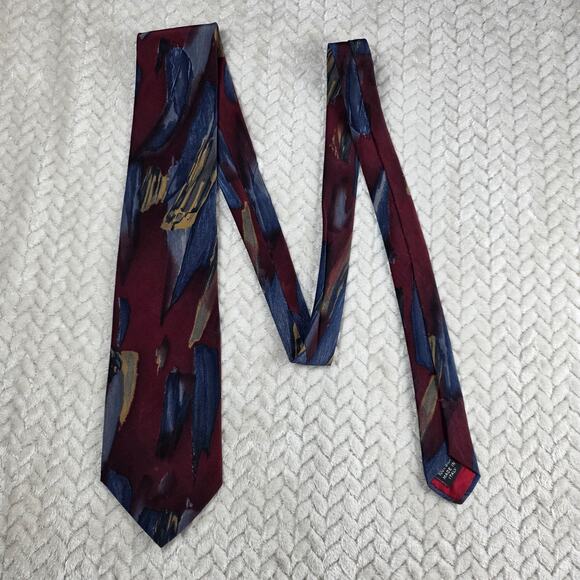 Pitti Uomo Silk Abstract Tie Mens Burgundy Blue Painterly Made in Italy Retro - Picture 3 of 4